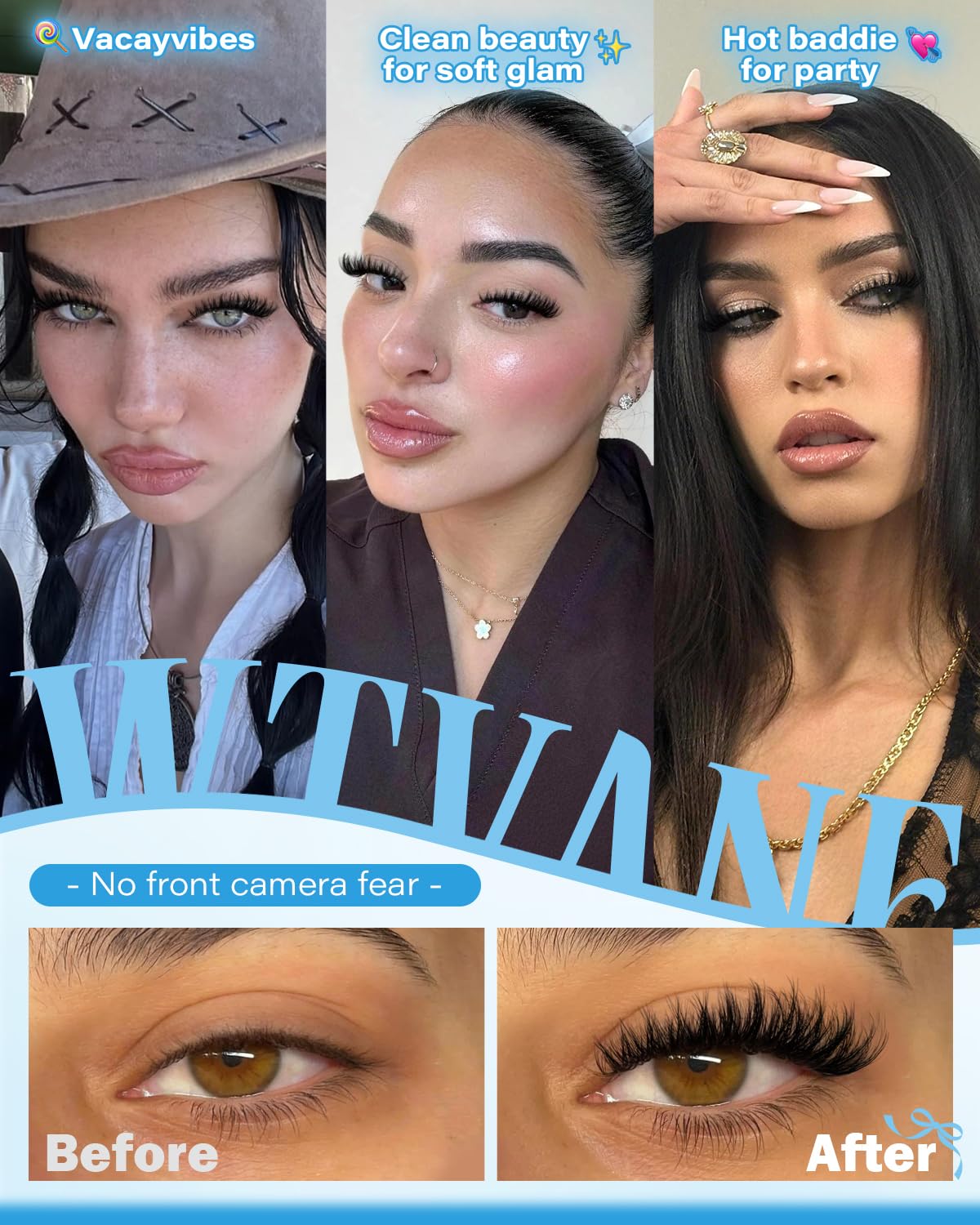 Wispy Lash Clusters Fluffy Eyelash Clusters 8-10-12mm Cluster Eyelash Extensions Volume D Curl Individual Lashes Clusters Wispy Fluffy Lash Extensions with Thin Band Soft & Comfty for Daily Wear