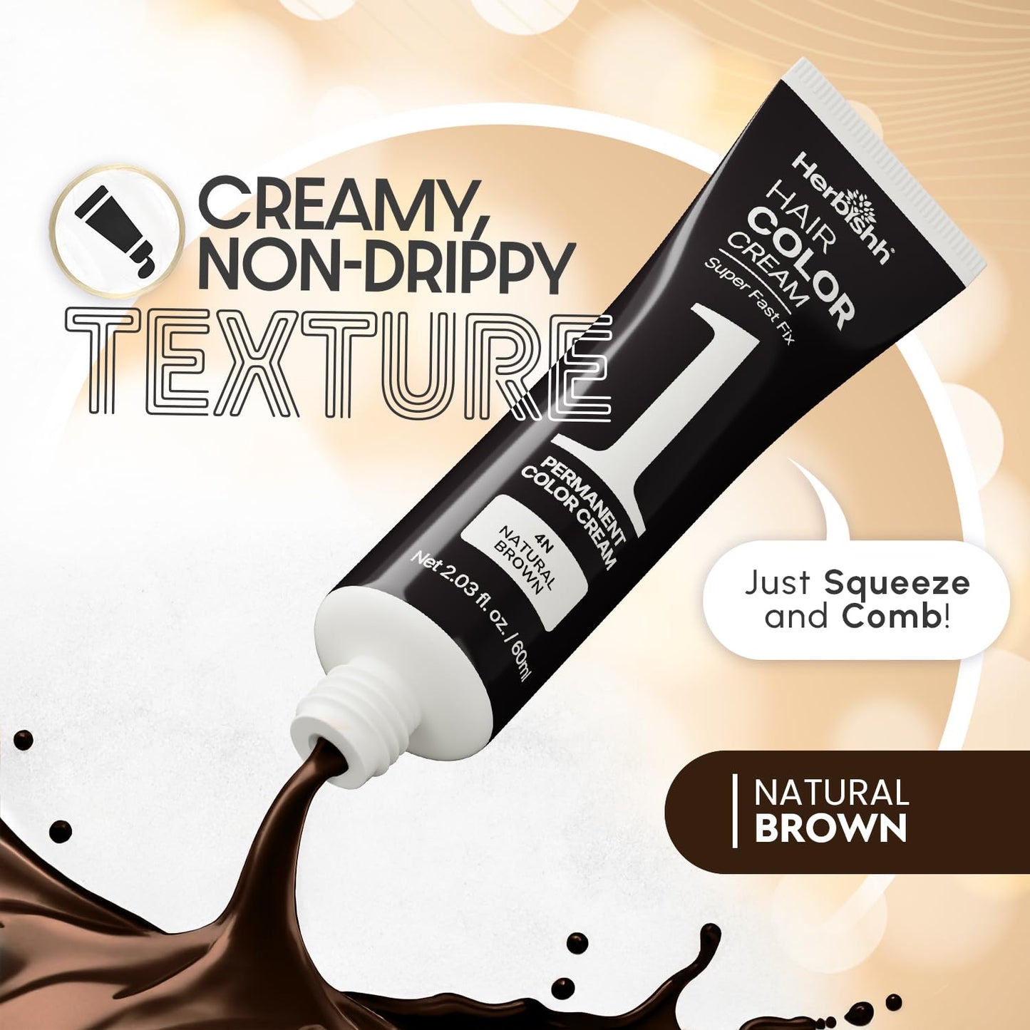 Herbishh 1-Minute Korean Hair Dye Cream & Developer (2.03 fl oz Each) Natural Brown - Permanent Color for Hair Root Touch Up & Full Hair Gray Coverage, Ammonia-Free Hair Dye Kit for Women & Men