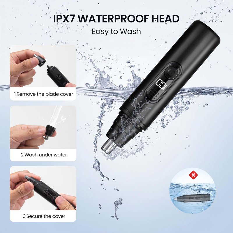 SUERBEATY Nose Hair Trimmer for Men Rechargeable, Electric Nose and Ear Hair Trimmer, Professional Nose Clipper, LED Display, Waterproof, Portable Travel Size, Painless, Black