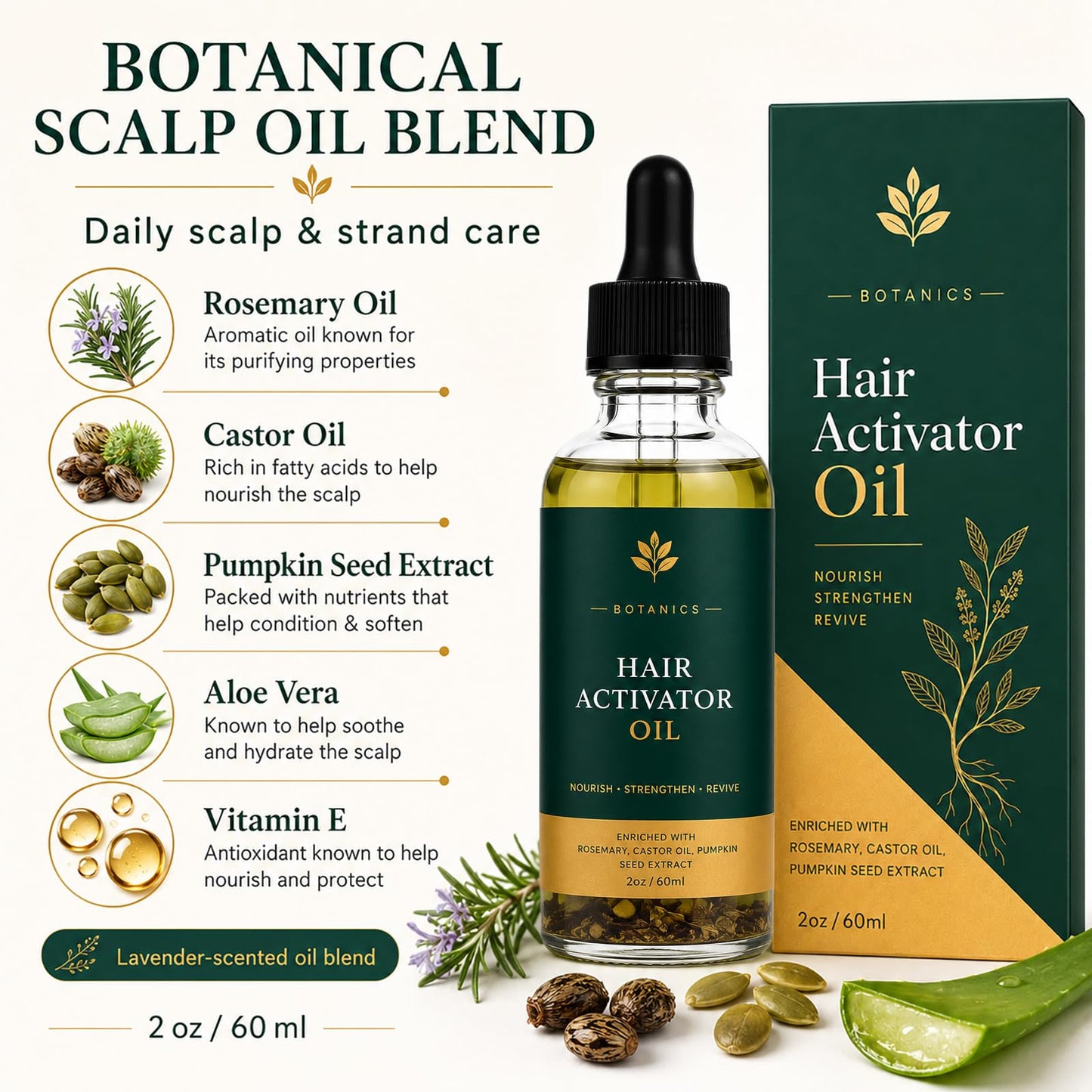 BCYXLR Organics Hair Activator Oil, with Rosemary Oil, Castor Oil, Pumpkin Seed Extract, Aloe Vera & Vitamin E, Nourishing Scalp Oil for Smoother, Shinier-Looking Daily Care (1)