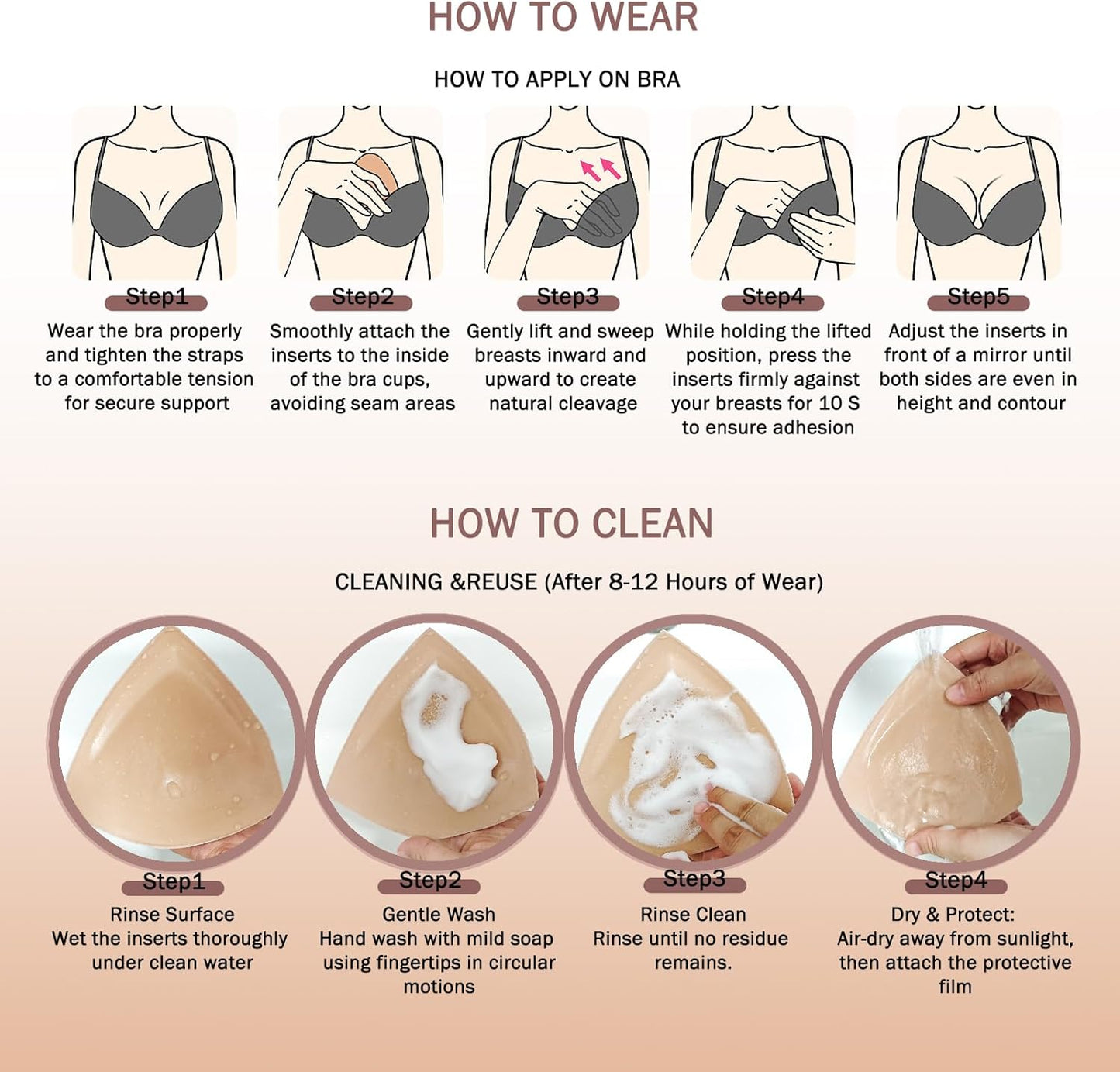 Double-Sided Sticky Bra Inserts - Lightly Padded Push-Up Adhesive for Large Busts | Reusable & Invisible Design