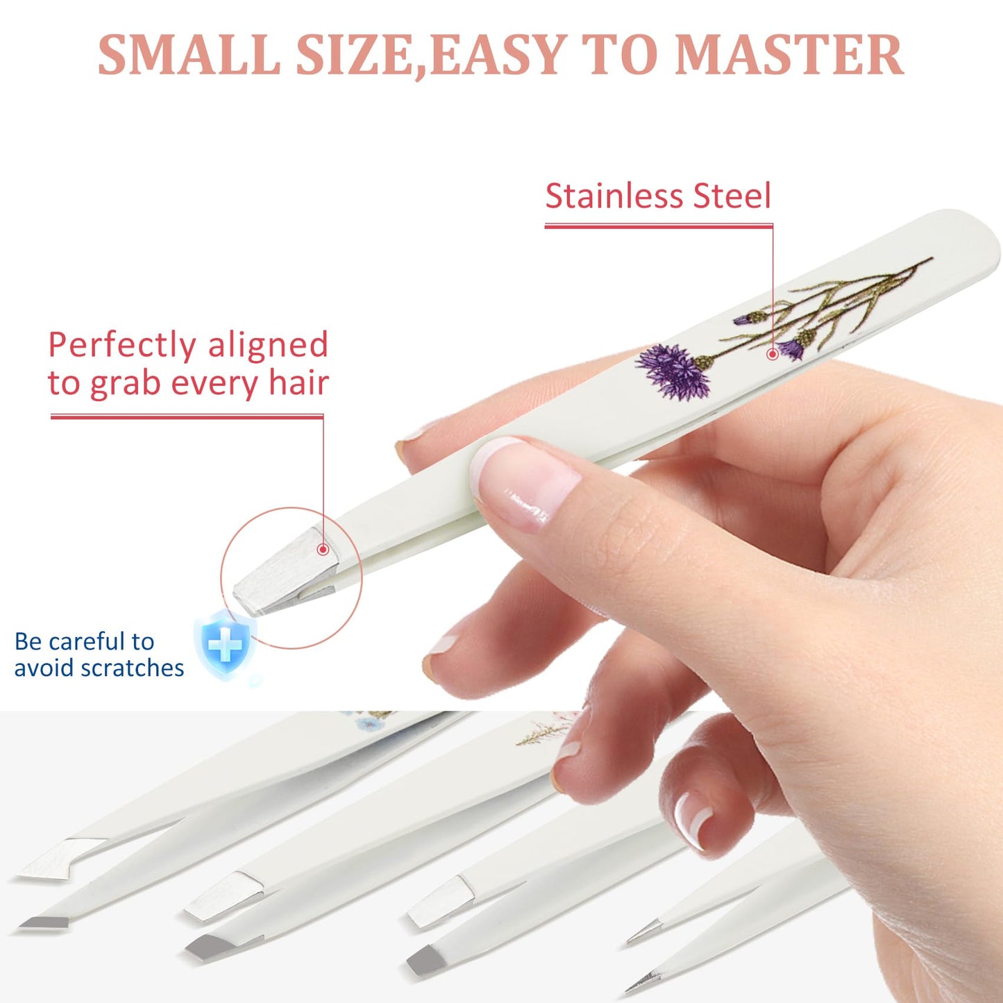 COSHAYSOO Personalized Tweezers Set for Women Facial Hair in Floral Travel Case, Tweezers for Eyebrows Ingrown Hair Splinter Removal Grooming Kit Essentials, Mothers Day Gifts for Mom Daughter Teens