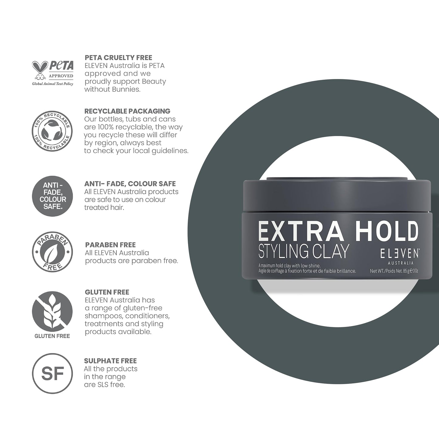 ELEVEN AUSTRALIA Extra Hold Styling Hair Clay for Men and Women - Maximum Hold, Matte Finish for Texture, Long-Lasting Definition, Ideal for Short to Medium Hair - 3 oz