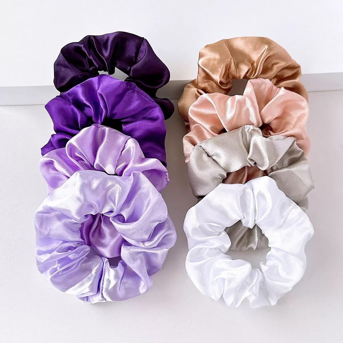 Satin Silk Scrunchies - 8 Pcs Soft Hair Ties for Women | Yellow & Green Hair Accessories