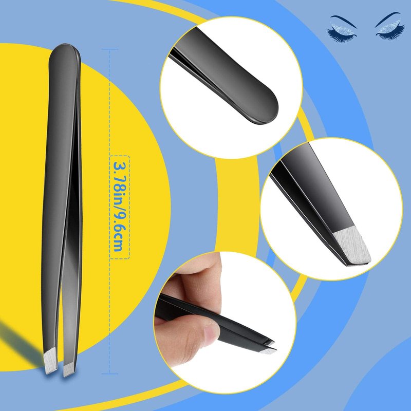 Mudder 24 Pieces Eyebrow Tweezers Bulk Stainless Steel Slanted Tip Precision Tweezers for Facial Hair, Blackhead and Tick Remover, Men and Women Professional(Black)