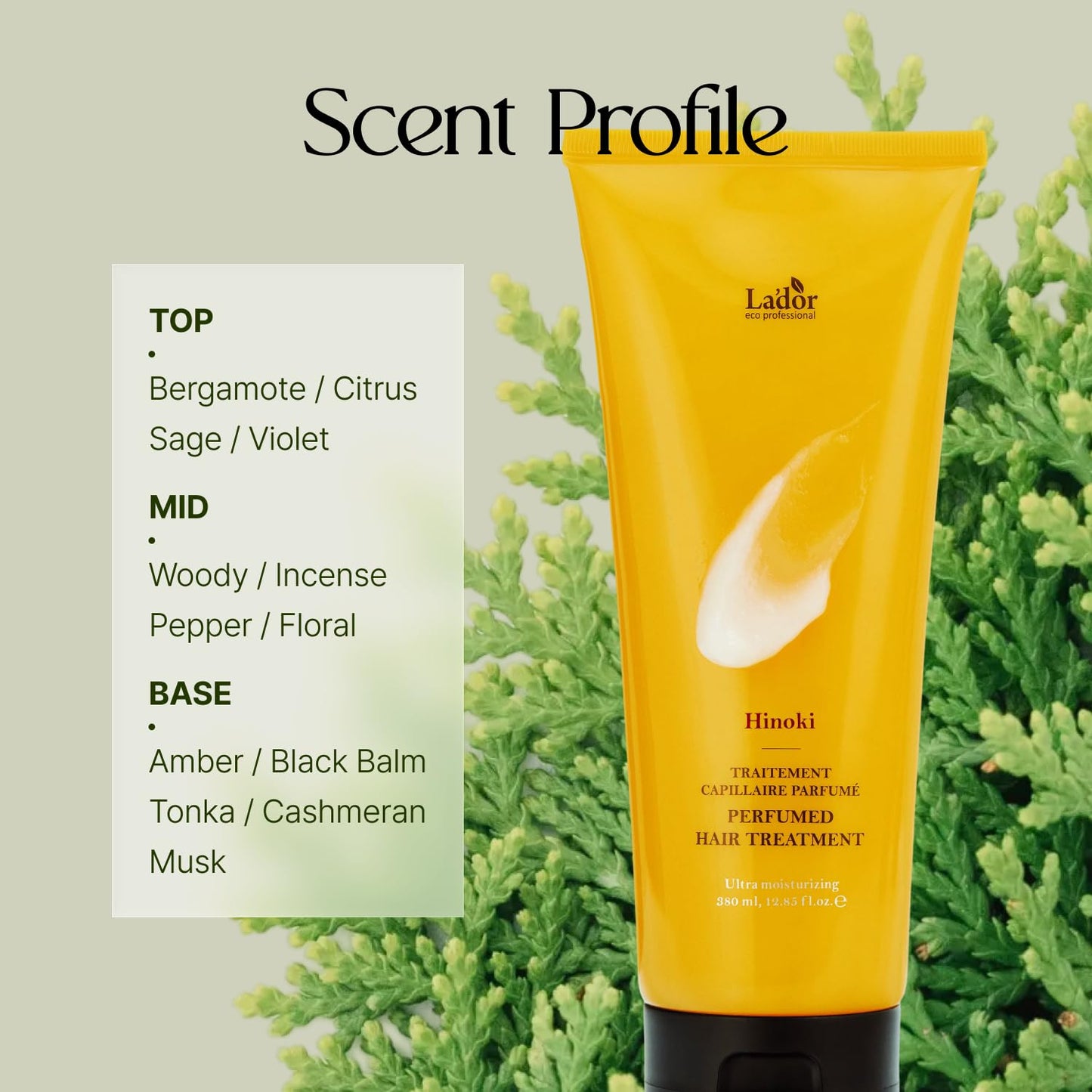 LA’DOR Perfumed Hair Treatment (HINOKI), Protein & Ceramides Nourishing Hair Mask for Damaged Hair, Softness & Long-lasting Scent, Conditioner for Dry, Frizzy, Korean Hair Care (12.85 Fl Oz / 380ml)