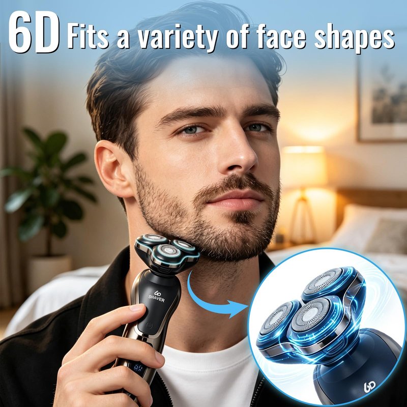4-in-1 Electric Razor for Men, 9999 RPM High-Speed Electric Shaver with 6D Floating-Head, 90-Minute Long-Lasting, IPX6 Waterproof, LED Display, Wet/Dry Shaver with Nose Trimmer Sideburns Trimmer Face