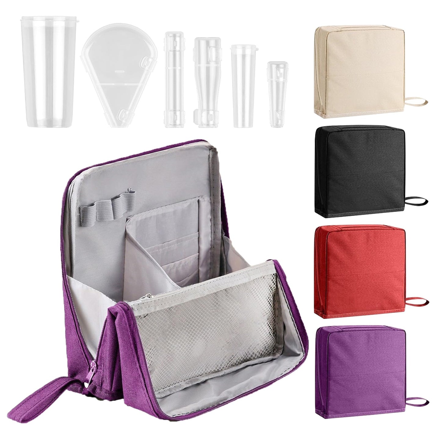 LFZHAN Standing Makeup Bag Organizer with 6 Brush Guards, Portable Makeup Organizer Bag for Travel, Stand Up Cosmetic Case with Brush Protectors (Purple)