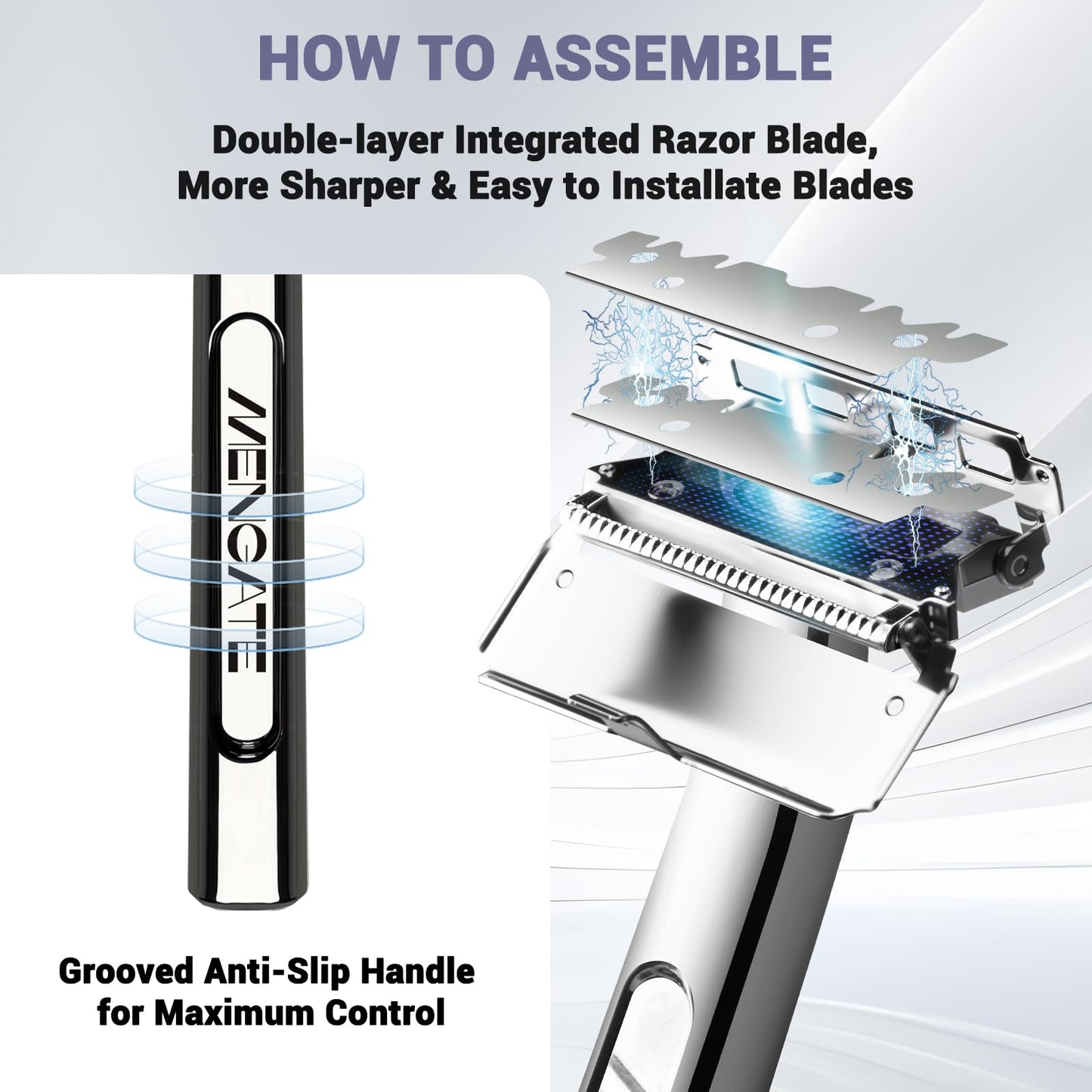 MenGate Adjustable 2-Blade Safety Razor Set with Magnetic Head for Men Women - with 10 Blades, Shave Brush - Precision Shaving, Reusable & Plastic-Free Shaver, for Beard, Head, Leg Shaving