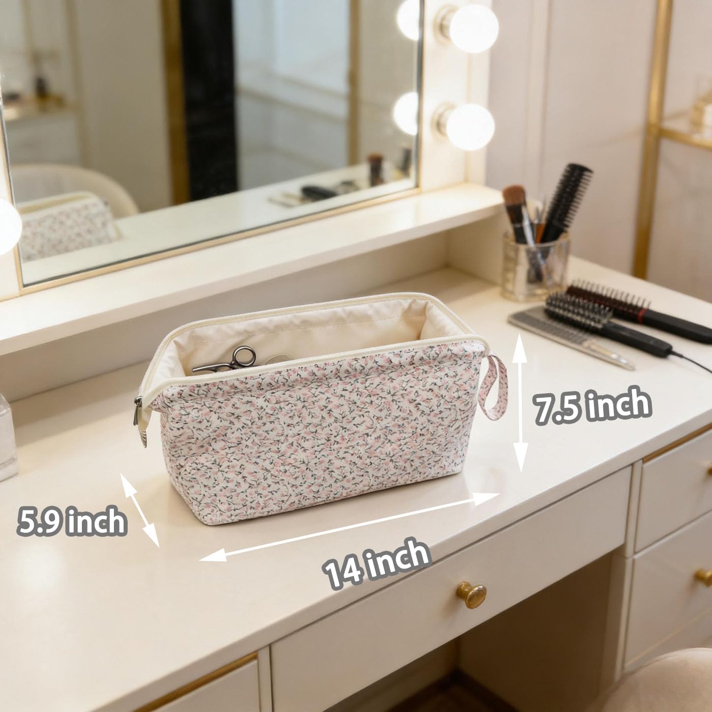 EdenShine Quilted Hair Tools Travel Bag Hair Styling Tools Organizer with Floral Pattern Compatible with Shark FlexStyle Dyson Revlon Hair Dryer, Storage Case for Makeup Curling Iron Hair Tools