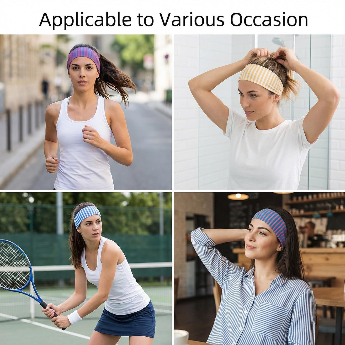4 Pcs Striped Headband, Elastic Thick Wide Headband, Non Slip Soft Cute Headbands for Everyday Wear Sports Yoga Running and Other Occasions