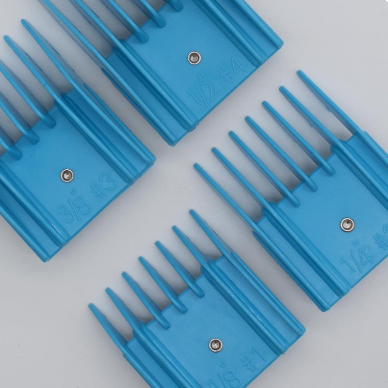 4 Pieces Professional A5-Style Animal Clipper Attachment Guard Guide Cutting Combs Set 76926-900, 1/8", 1/4", 3/8", 1/2", Compatible with Oster Classic 76 A5 Andis AG BG Wahl KM Pet Groomers (Blue)