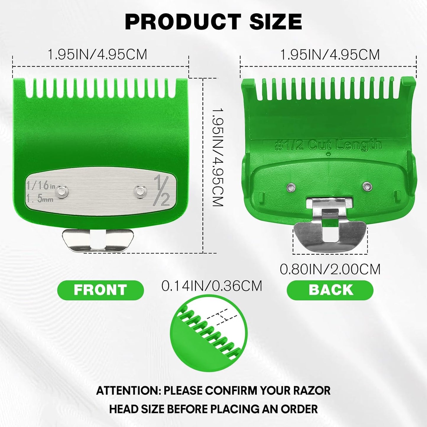 Clipper Guards Set - 2 Pack Compatible with Wahl Hair Clippers | 1/16" 1.5mm Metal Guide Combs for Barbers & Stylists - Green