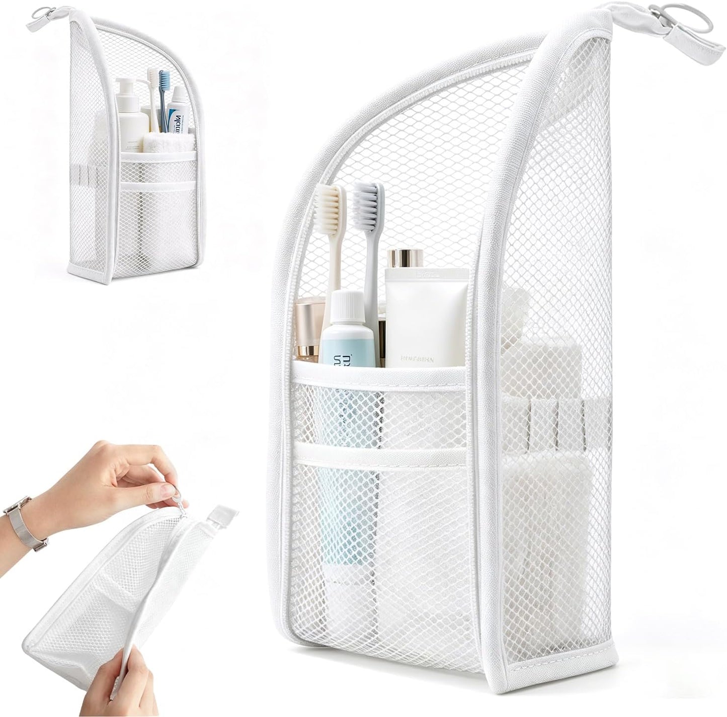 Portable Lightweight Travel Toiletry Bag - Stylish White Design for Easy Organization