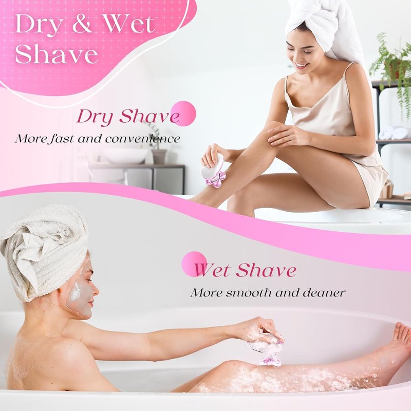 Electric Razors for Women Legs, Rechargeable Rotary Painless Shaver for Legs Bikini Facial Hair Removal, Body Wet/Dry Razor Water Resistant Grooming Kit, Cordless Womens Trimmer for Grooming, Lemon