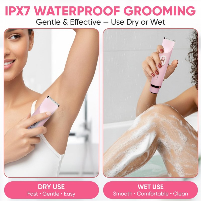 Electric Bikini Trimmer for Women, Dual Head Waterproof Rechargeable Body Shaver, Painless Hair Remover for Bikini Line, Underarms & Legs