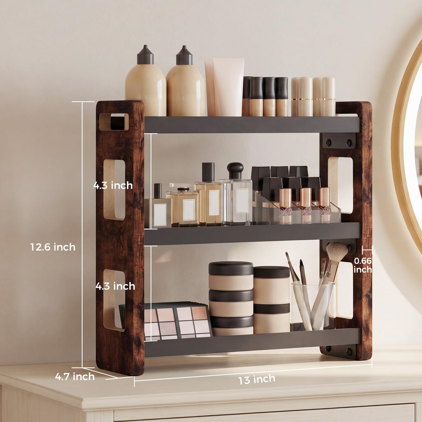 UJQSUN Bathroom Organizers and Storage,Bathroom Counter Organizer,Bathroom Counter Shelf,Bathroom Sink Organizer,Vanity Organizers,Vanity Storage,Perfume Display,Perfume Storages(Brown 3 Tier)