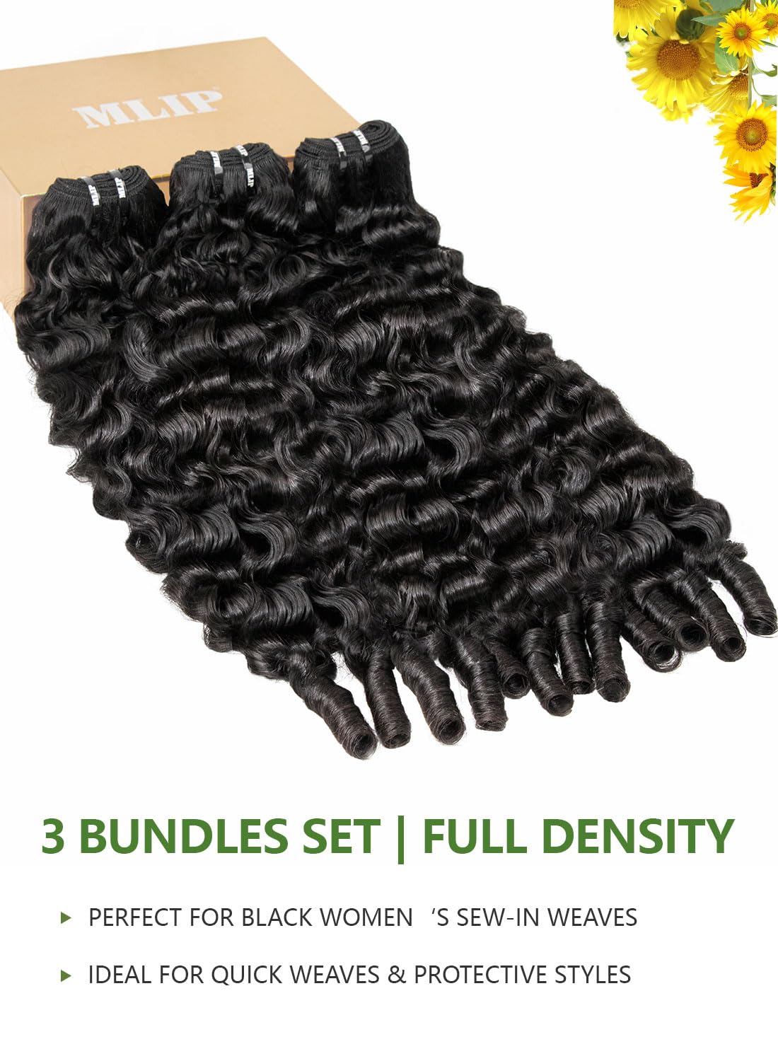 Mlip Premium Burmese Curly Bundles Human Hair 20 22 24 Inch Natural, 100% Raw Virgin Hair, 3X More Durable & Tangle,Free for Women Sew,In Weaves, Luxury Hair Solutions