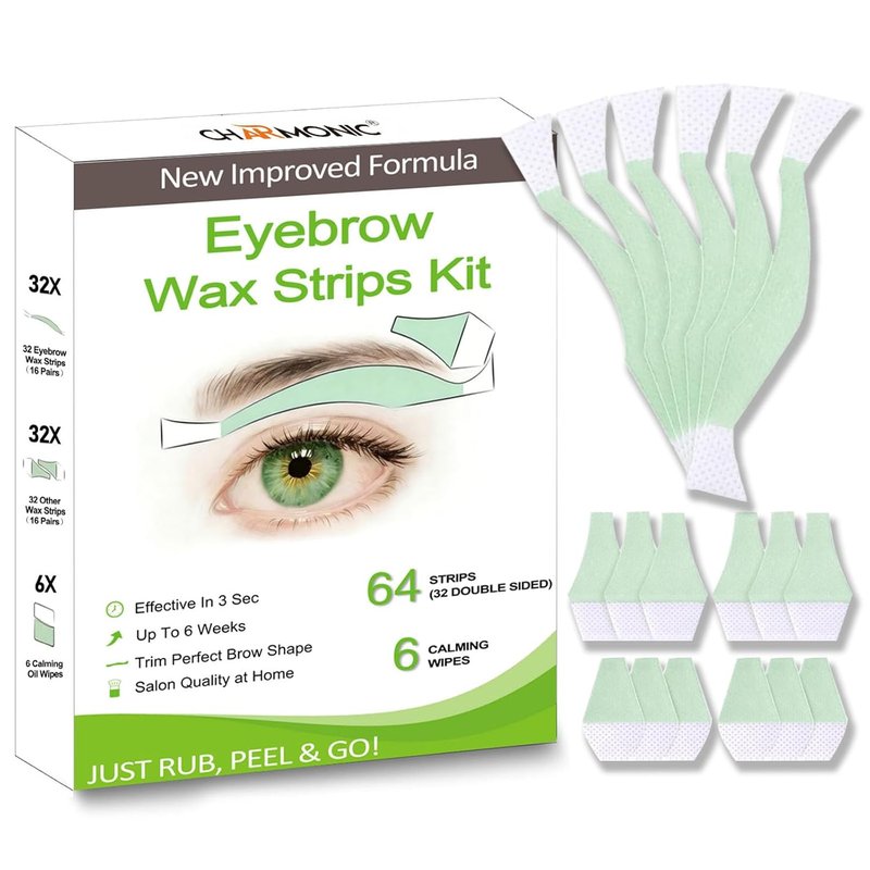 Eyebrow Wax Strips - 64 Pcs Natural Aloe Formula for Sensitive Skin | Hair Removal for Face, Upper Lip & Cheeks