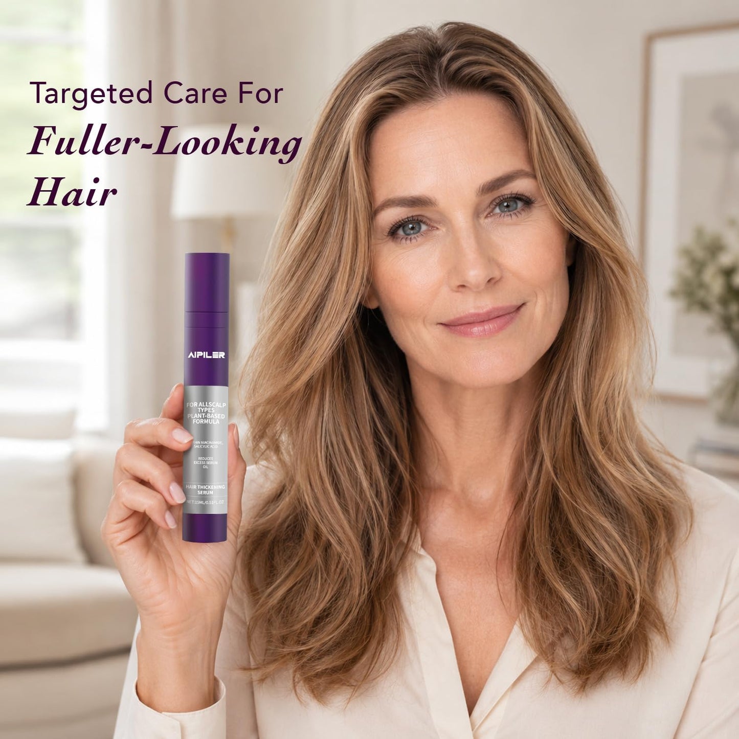 Hair Thickening Serum for Thinning Hair: Roll On Scalp Treatment with Rosemary Niacinamide & Salicylic Acid – Helps Reduce Hair Loss Due to Breakage Controls Oil – Korean Hair Care Metal Roller