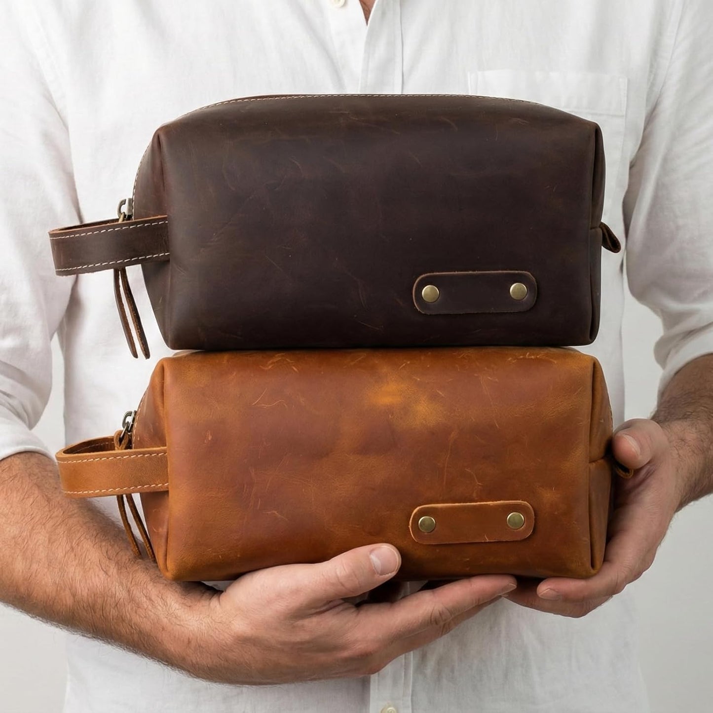 Personalized Toiletry Bag - Genuine Leather Dopp Kit with Custom Engraving | Travel Shaving Bag Gift for Men