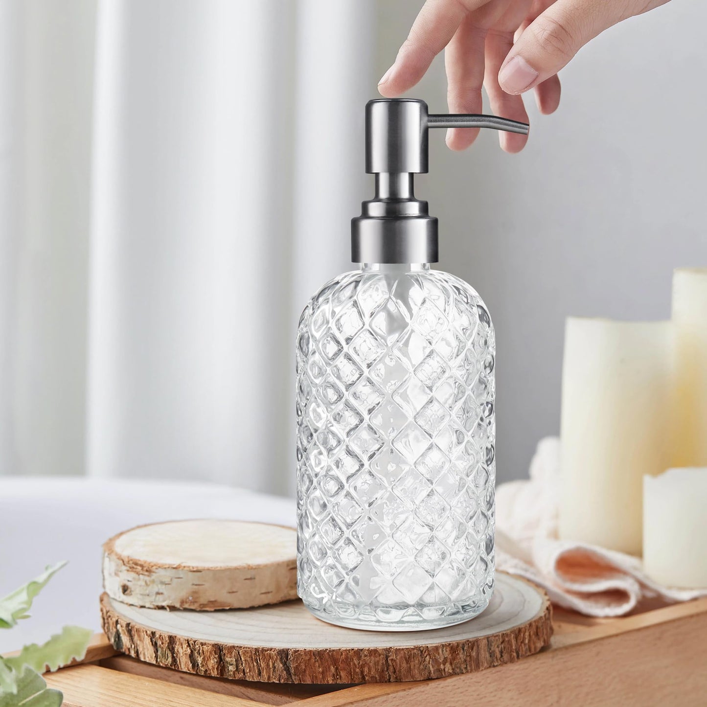 Kaishun 14 OZ Refillable Glass Soap Dispenser for Hand Soap & Lotion, Clear