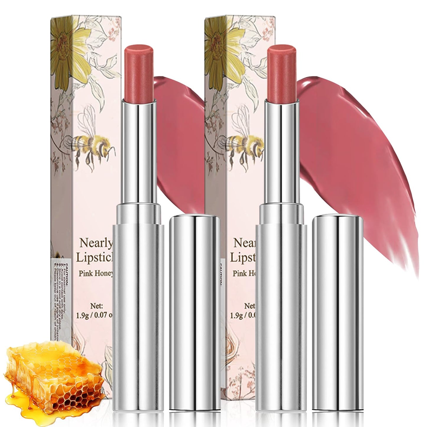 Pink Honey Lipstick | Moisturizing Lip Color & Nourishing Balm for All Skin Tones - Long-Lasting, Non-Sticky (2 Pcs)
