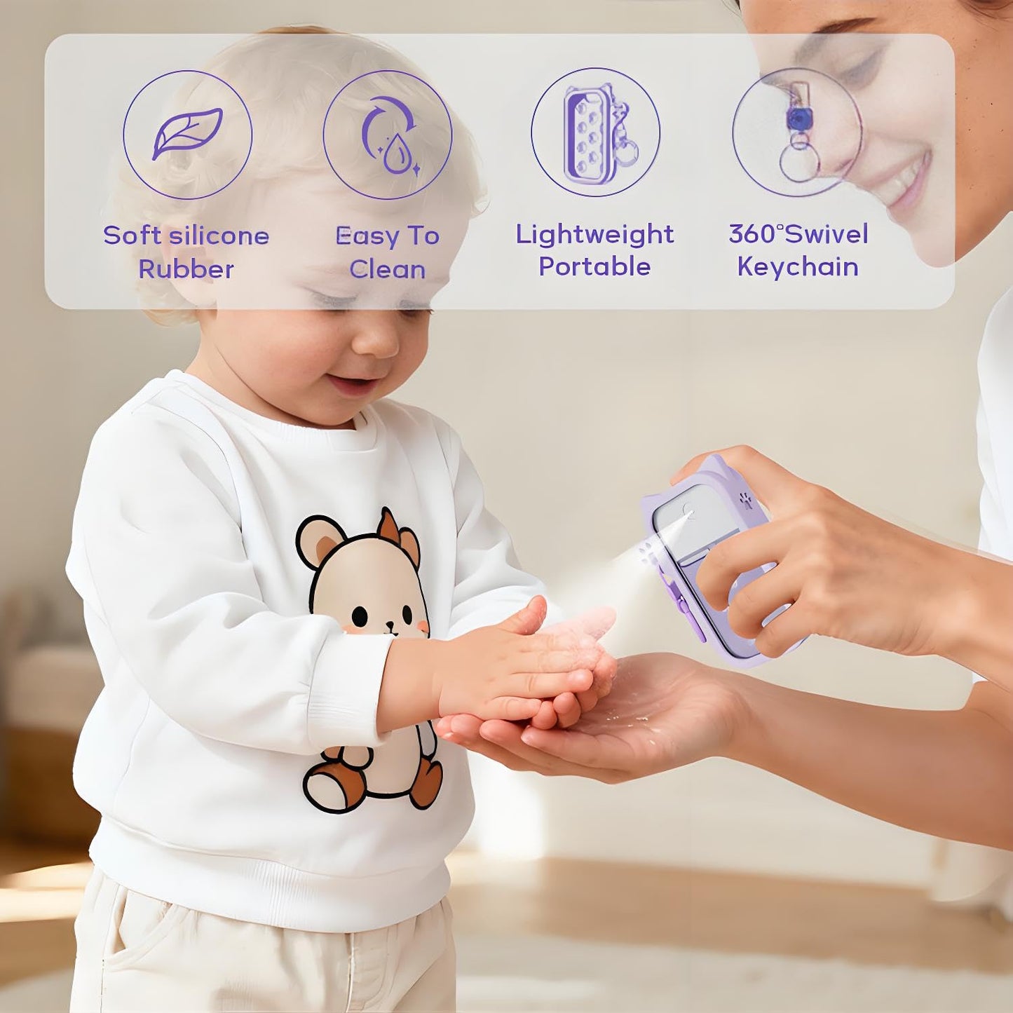 LEISENOR Silicone Case Compatible with Touchland Hand Sanitizer Spray, Protective Case for Power Mist and Glow Mist 1 fl oz (Ears Pink)