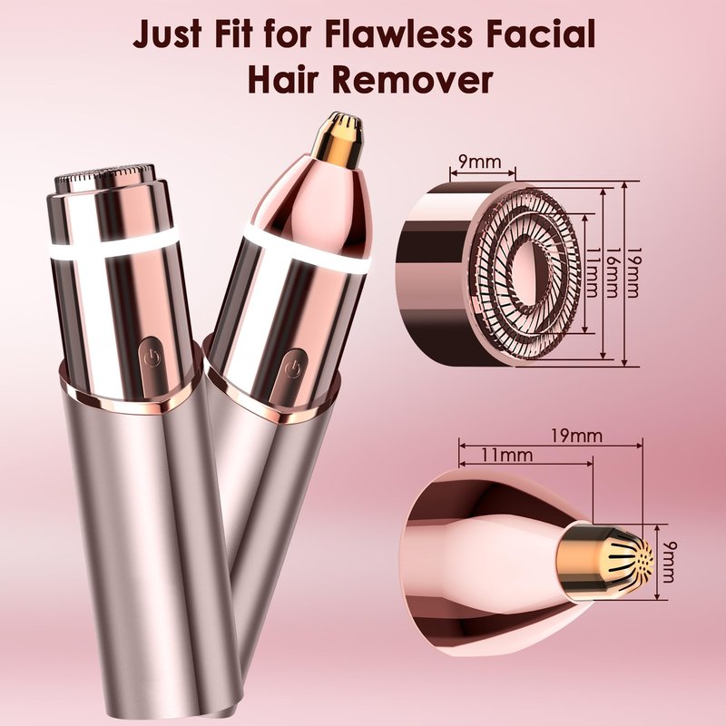 Gen 3 Replacement Heads for Finishing Touch Flawless, 18K Gold Painless Facial Hair Remover Blades with Exclusive Eyebrow Trimmer Head, 1 Facial + 1 Eyebrow Replacement Heads Set for Women