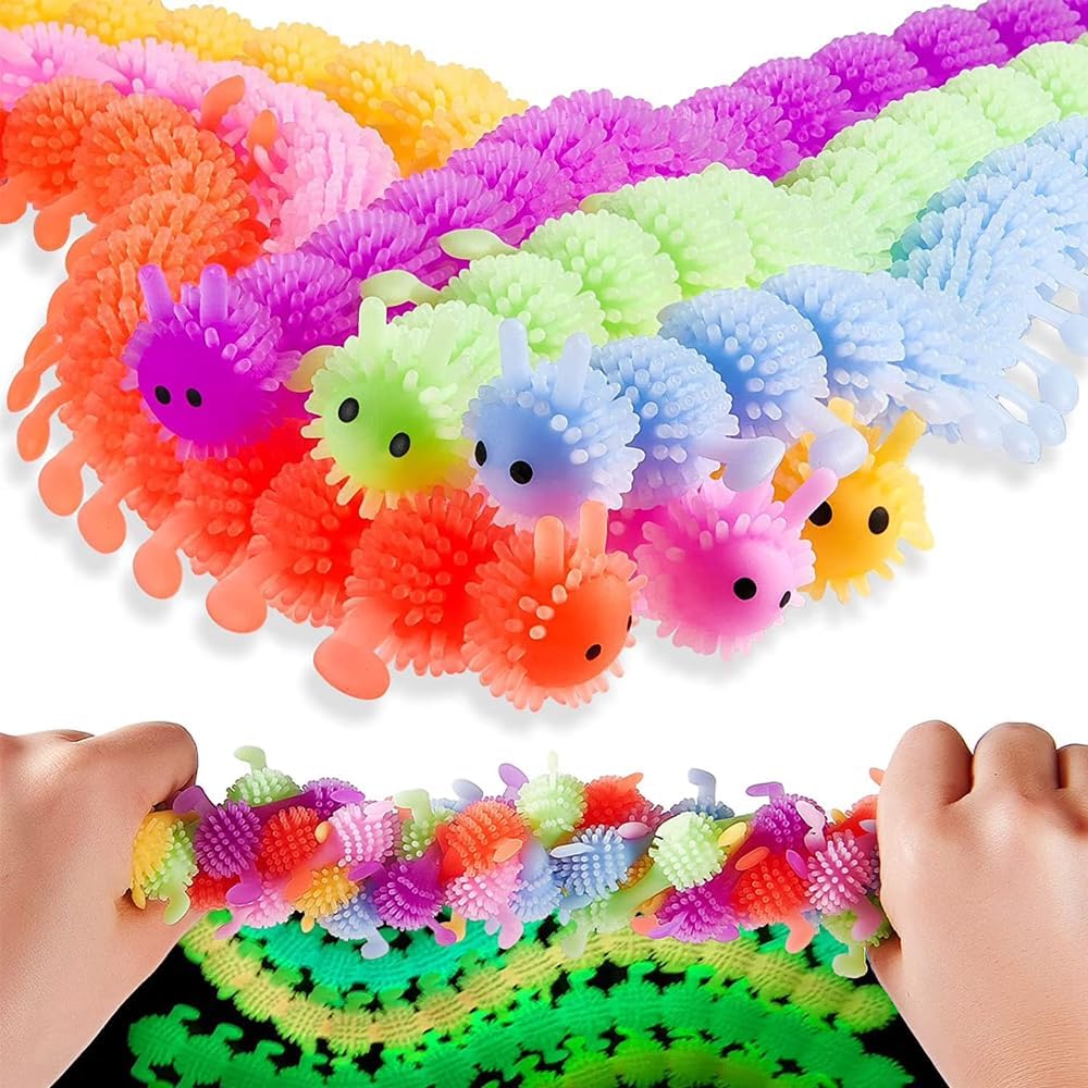 Colorful Caterpillar Fidget Strings - 5 Pack Stretchy Stress Relief Toys for Adults | Party Favors