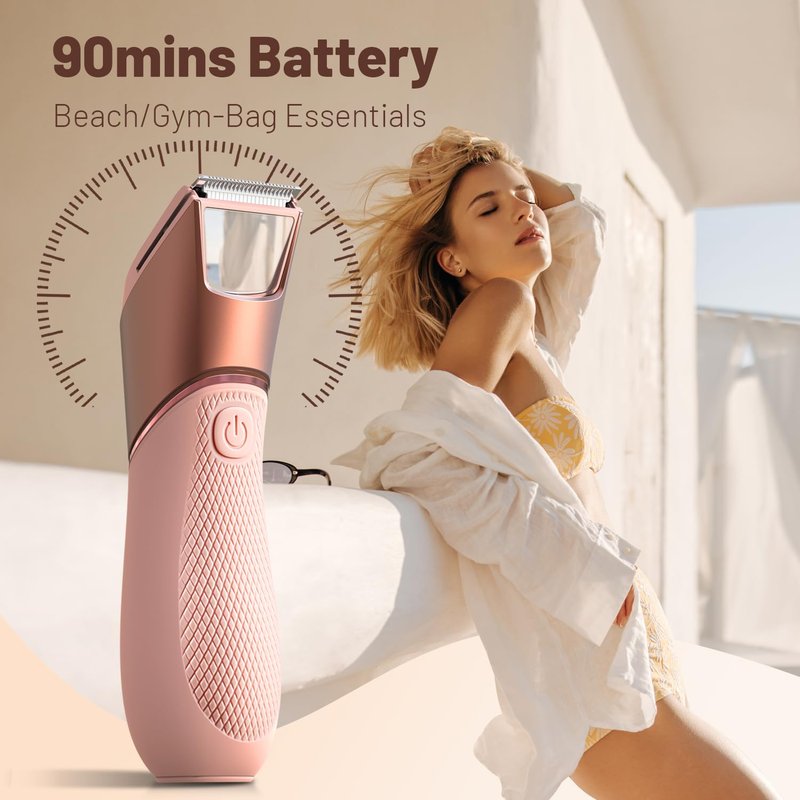 LGTGH Rechargeable Bikini Trimmer for Women: Pubic Hair Razor with Mirror & LED Light - IPX7 Waterproof Electric Shaver, Travel Lock & Ceramic Blades for Legs Underarm - Pinkish