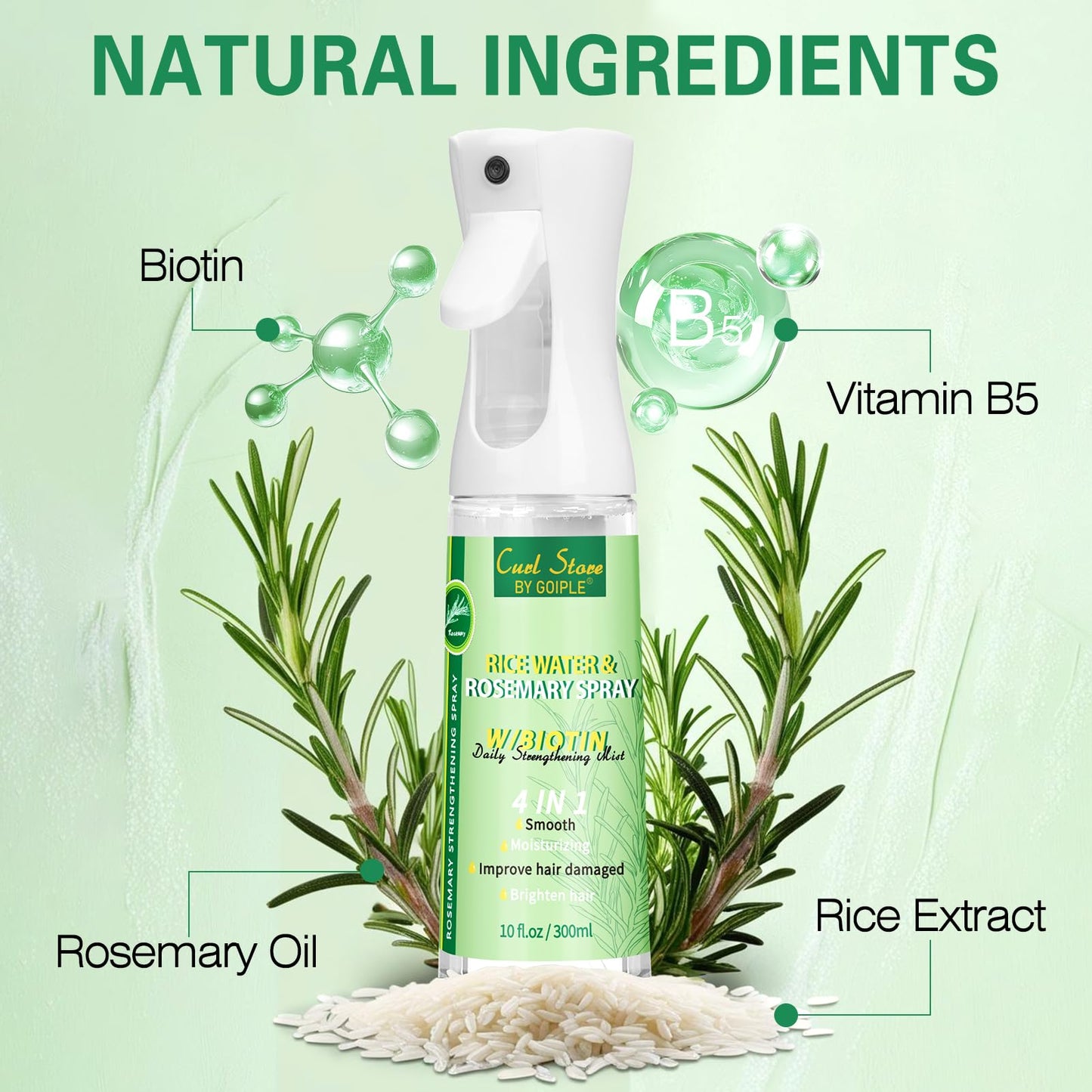 WOZUTUNT Rice Water Rosemary Spray - Rosemary & Rice Water Spray For Women & Men, Dry, Weak Hair, Thickening, Daily Strengthening Mist Hair Care Product for All Hairs Types (10 fl oz)