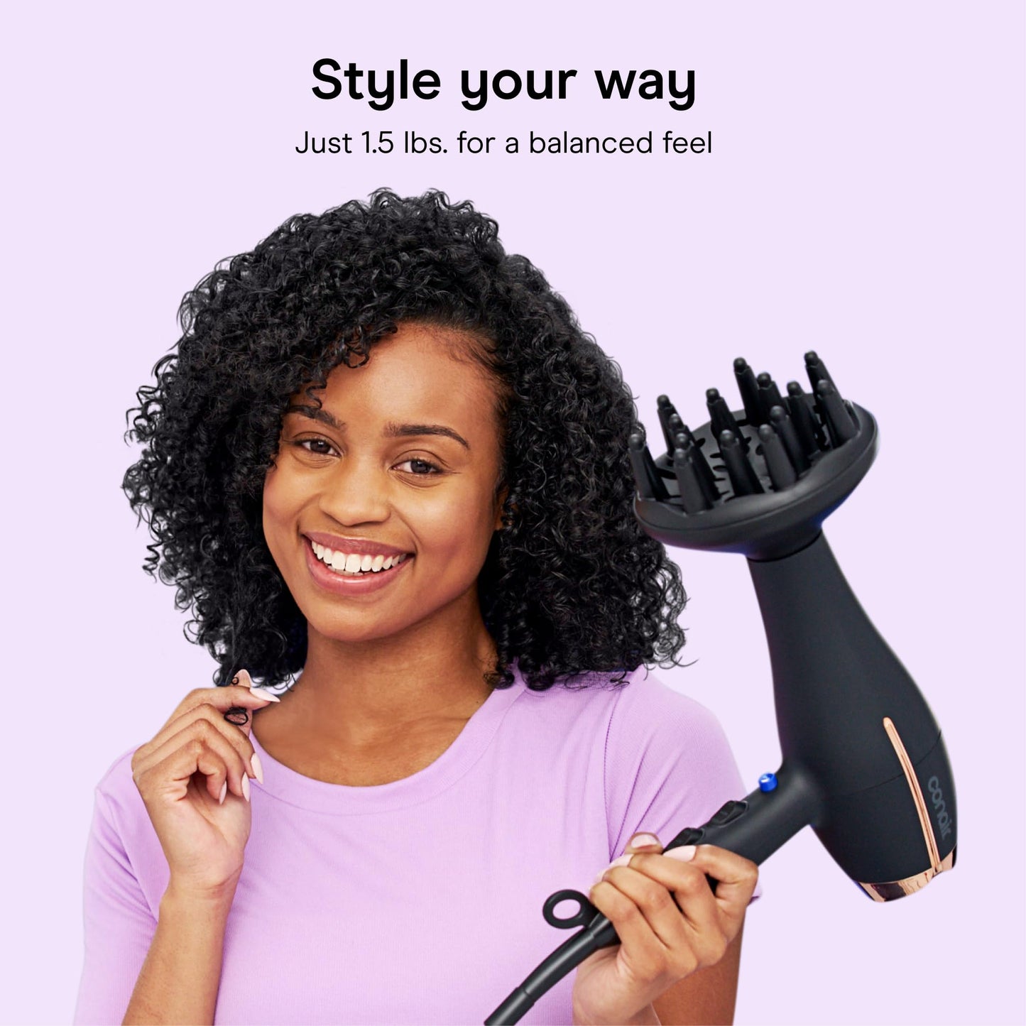InfinitiPRO by Conair AC Motor Pro Hair Dryer, Ionic Ceramic Blow Dryer with Diffuser and Concentrator, Black, 650X
