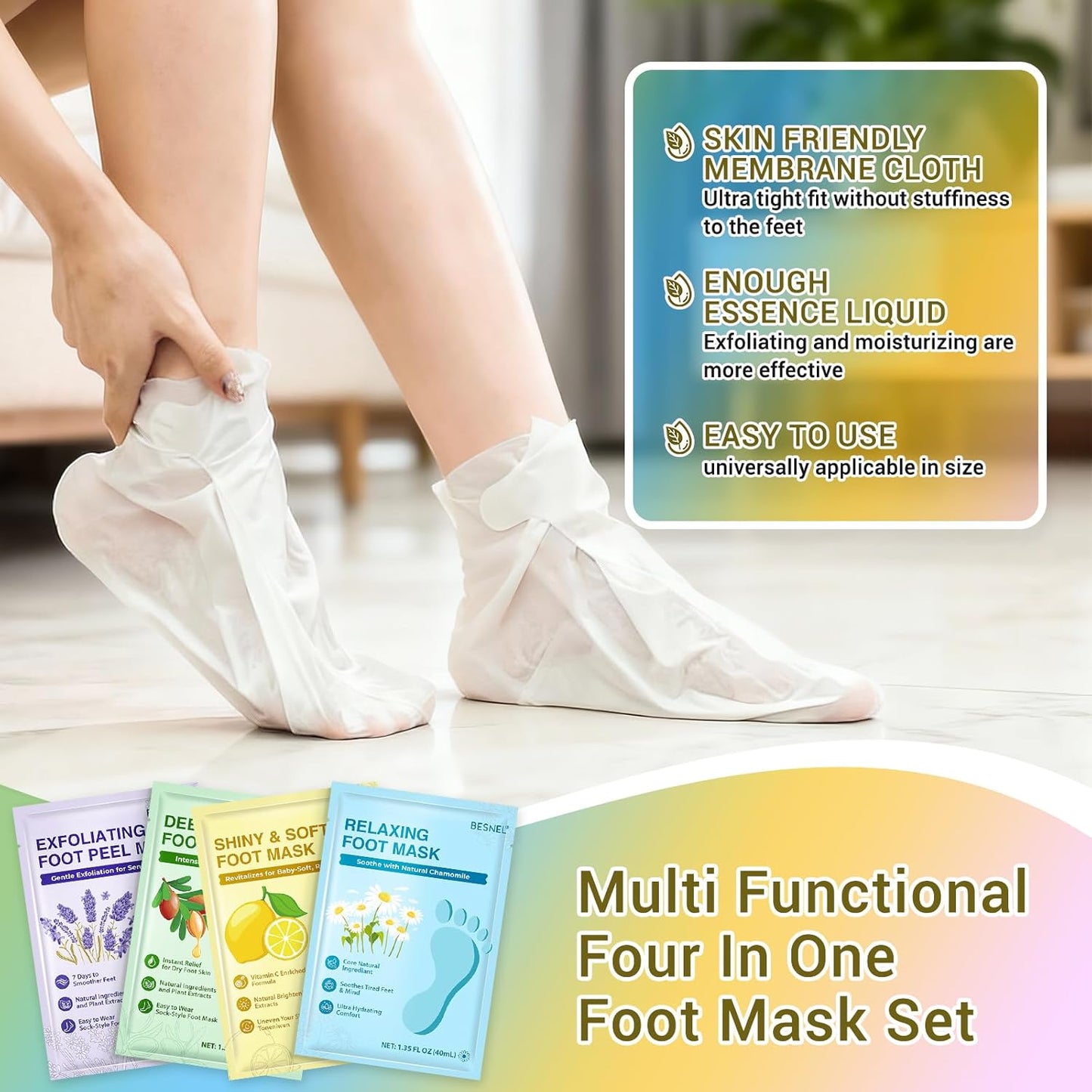 Moisturizing Foot Mask - Hydrating Socks for Dry Cracked Feet | 8 Pack, 4 Styles for Soft Skin