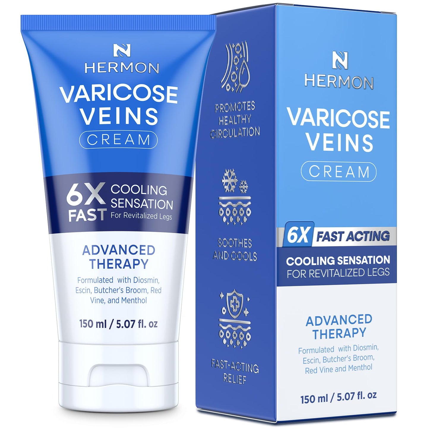Hermon Diosmin Varicose Veins for Legs: Spider Vein Cream for Skin Smoothing - Fast-Acting Relaxing Cream for Men and Women with Natural Formula Made in Italy 5.07 Fl Oz