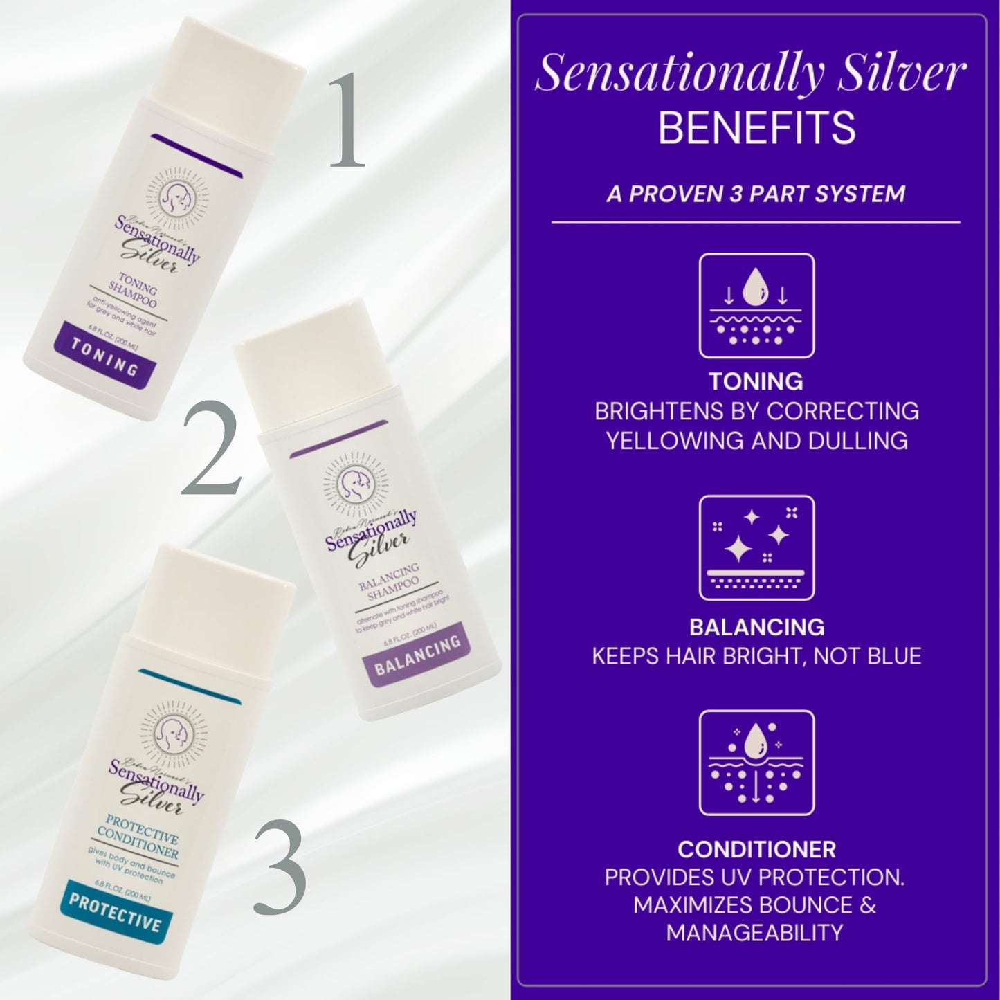Father's Day | Sensationally Silver 3-Piece Gift Set – Premium Hair Care Trio for Gray, Silver & White Hair | Includes Toning Shampoo, Balancing Shampoo & Conditioner | Elegant Gift Box