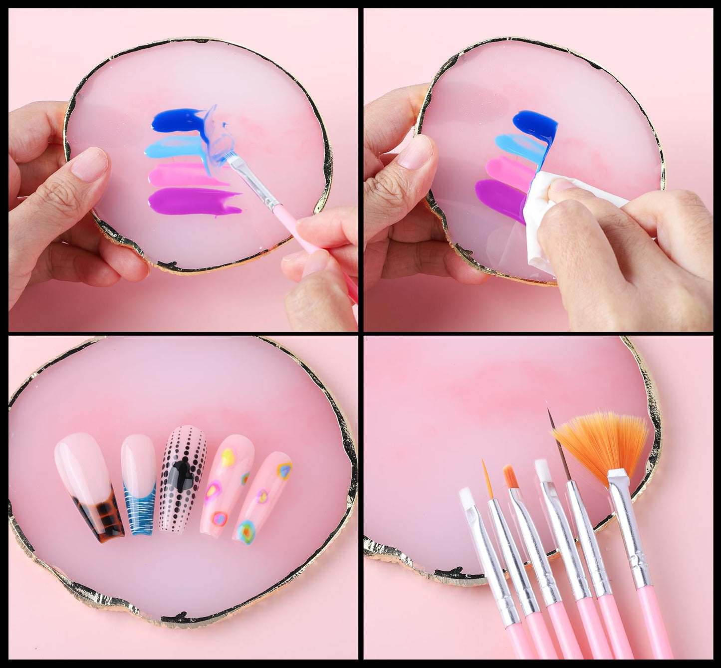 FANDAMEI Nail Art Kit, Nail Design Tools kit with Nail Brushes, Dotting tool, Mixing Palette, Nail Stand. Fake Nail Kits with Almond Gel Nail Tips, Nail Glue, Adhesive Tabs, Nail File. Manicure Set