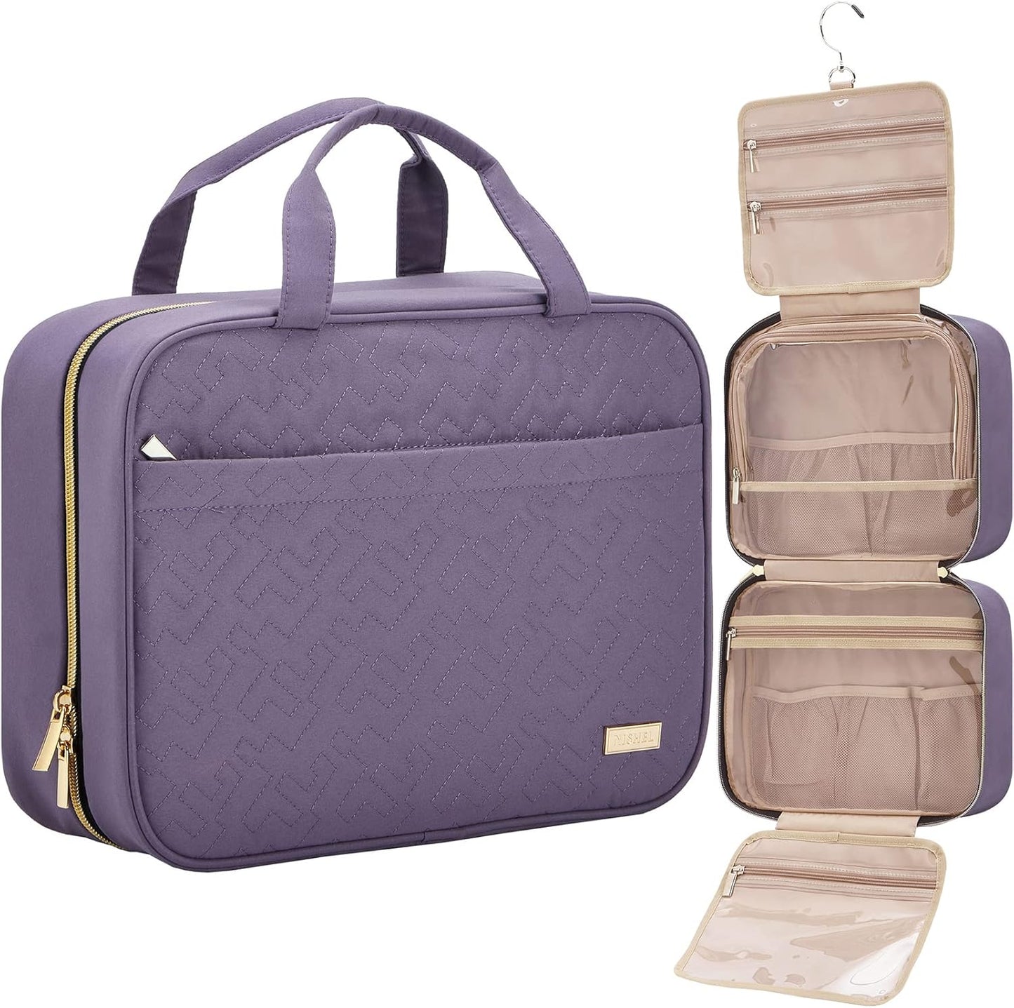 NISHEL Travel Toiletry Bag - Portable Hanging Organizer for Shampoo, Conditioner & Makeup | Medium Pink