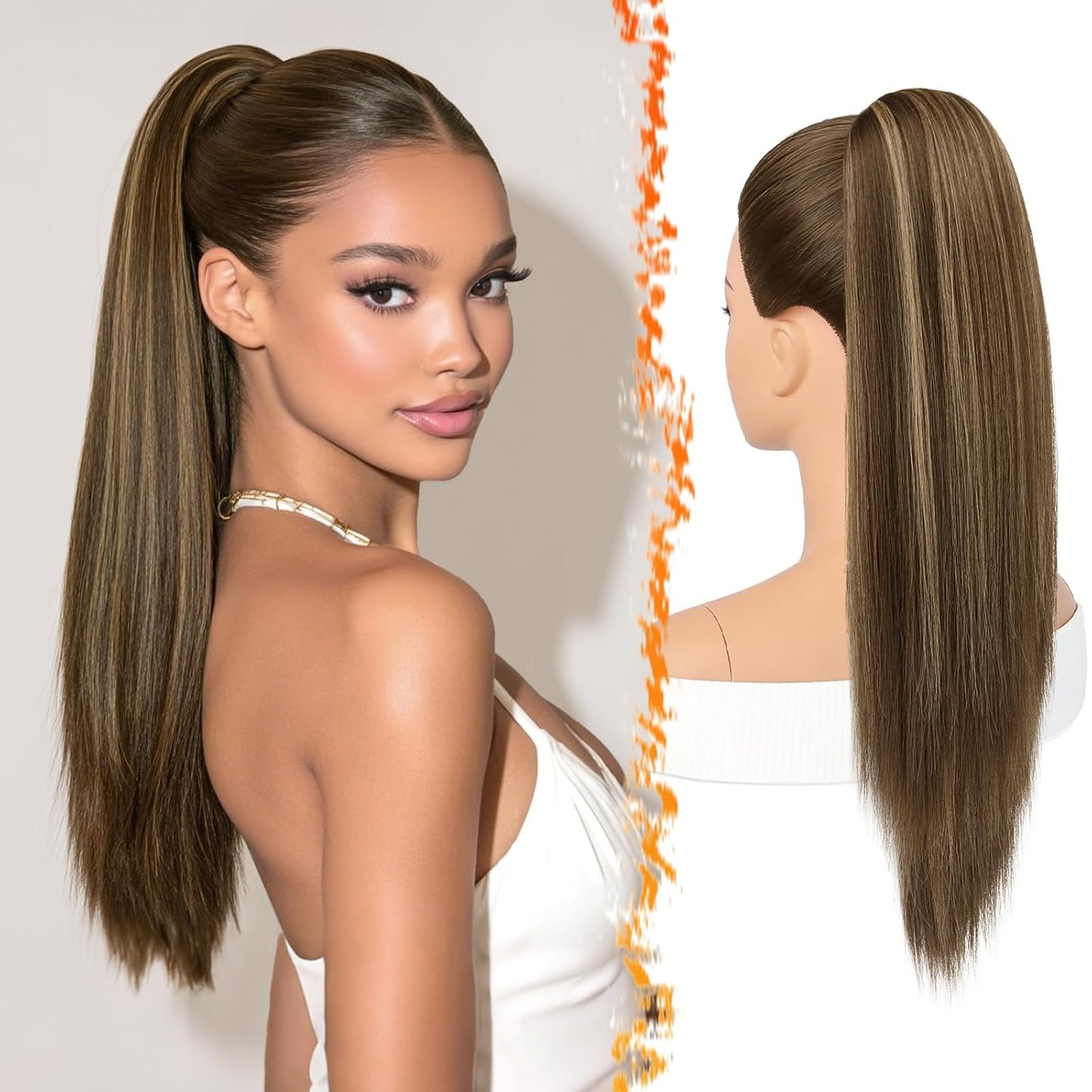 Straight Auburn Ponytail Extension - 16 Inch Natural Soft Synthetic Hairpiece for Daily Wear | Cheer & Party Use