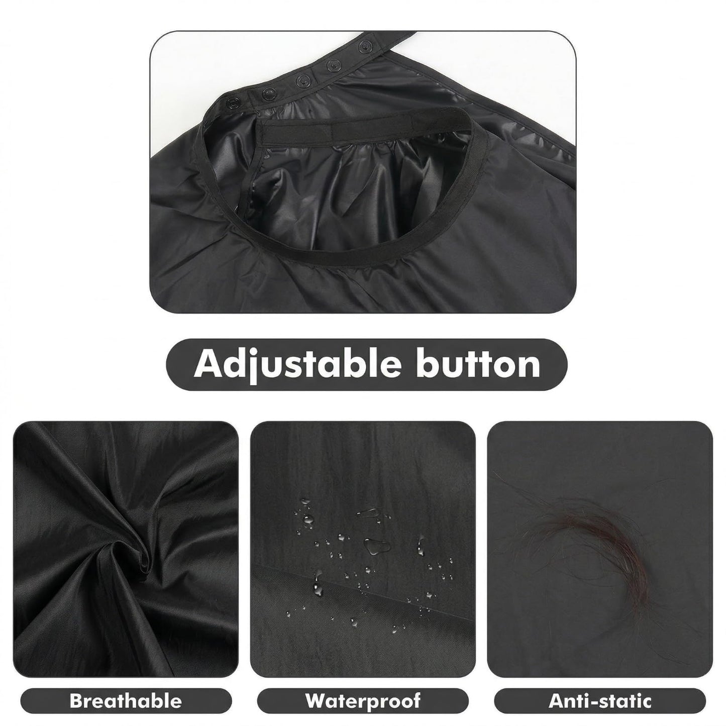 Hair Cutting Cape Set, Barber Cape with Neck Brush and Disposable Neck Paper - Waterproof Anti-Static Large Salon Hair Cape, 57" x 51"(Black)