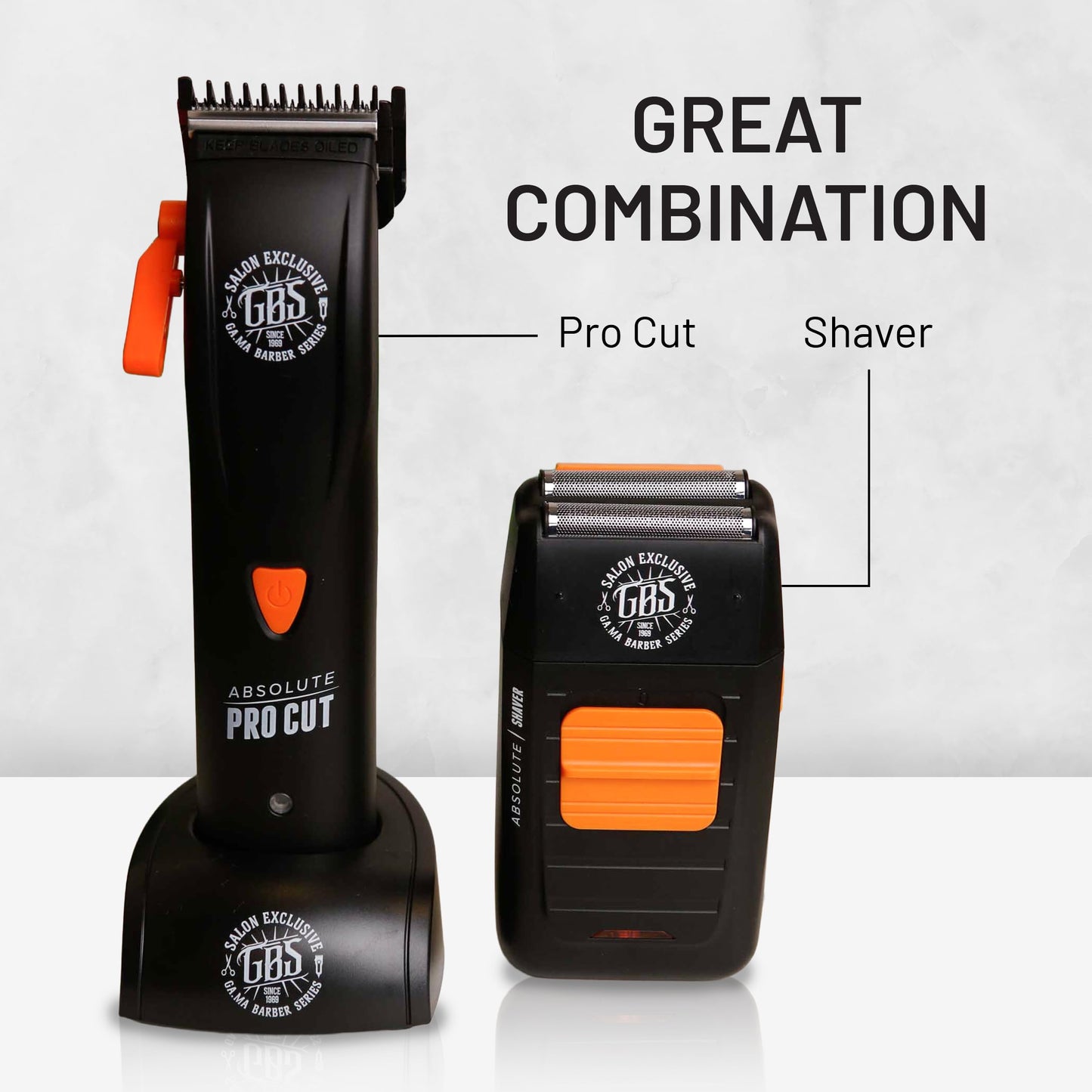 GA.MA GBS Absolute Shaver, Corded & Cordless Professional Grooming Tool with Retractable Detail Trimmer, Dual Oscillating Blades, 90 Min Runtime