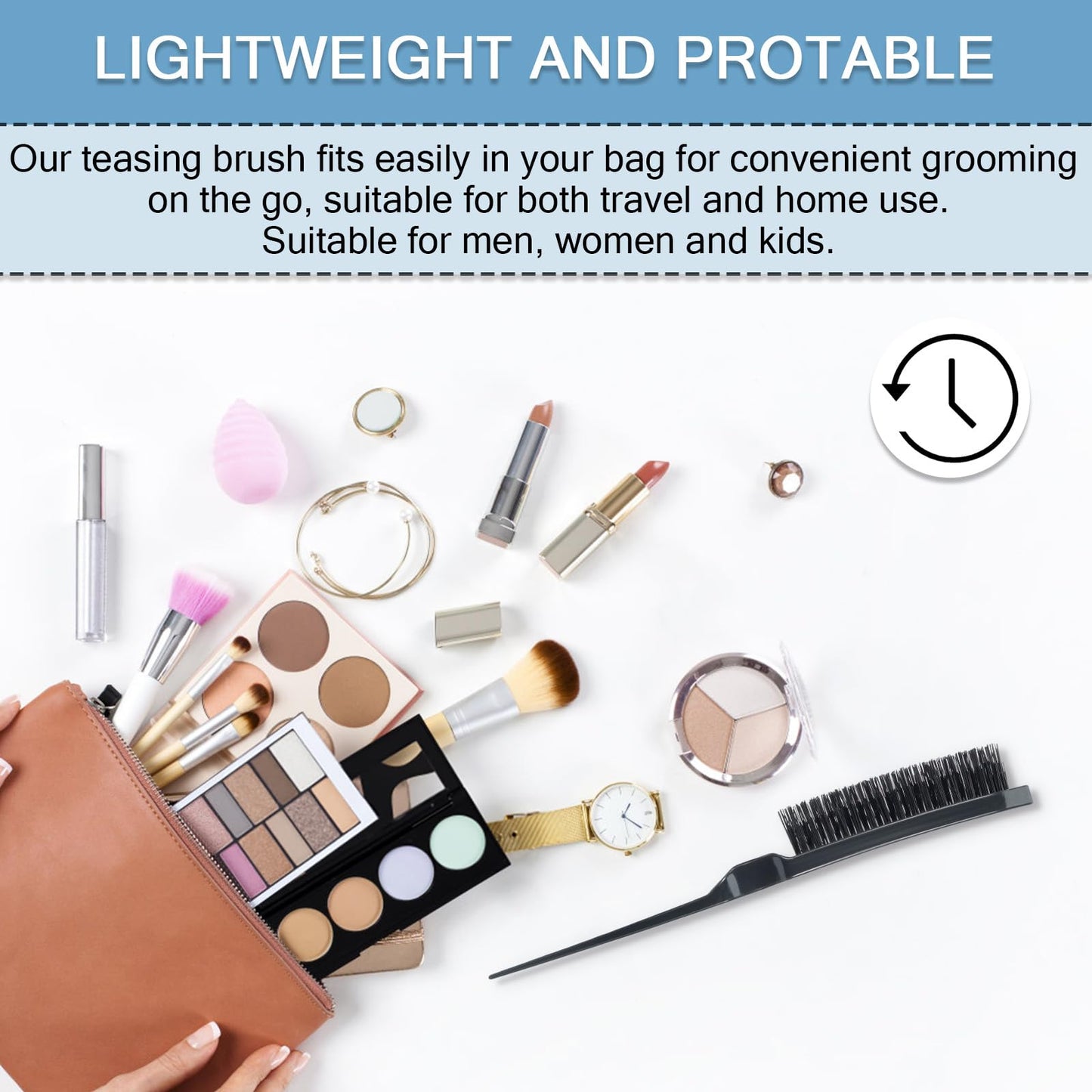 SIMPOR Teasing Hair Brush, Slick Back Hair Brush, Nylon Bristles Salon Styling Edge for Back Combing Lifting Create Volume Parting Stick for Women Men