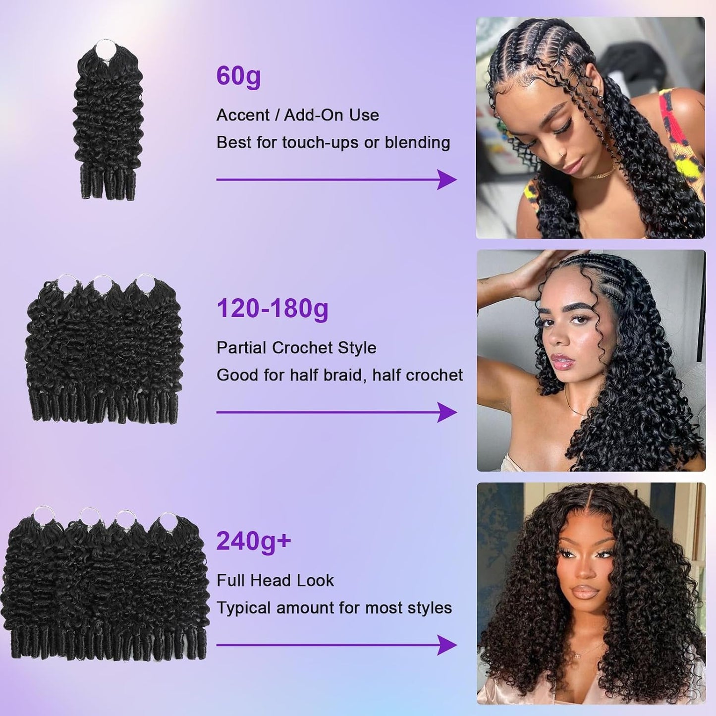 Burmese Curly Crochet Hair - 100% Real Human Hair, Lightweight & Soft | 24 Inch, 120g for Black Women