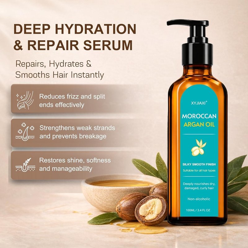 Moroccan Argan Oil Hair Treatment - Frizz Control & Heat Protection | Nourishing Oil for Curly, Dry, Damaged Hair (3.4 Fl Oz)