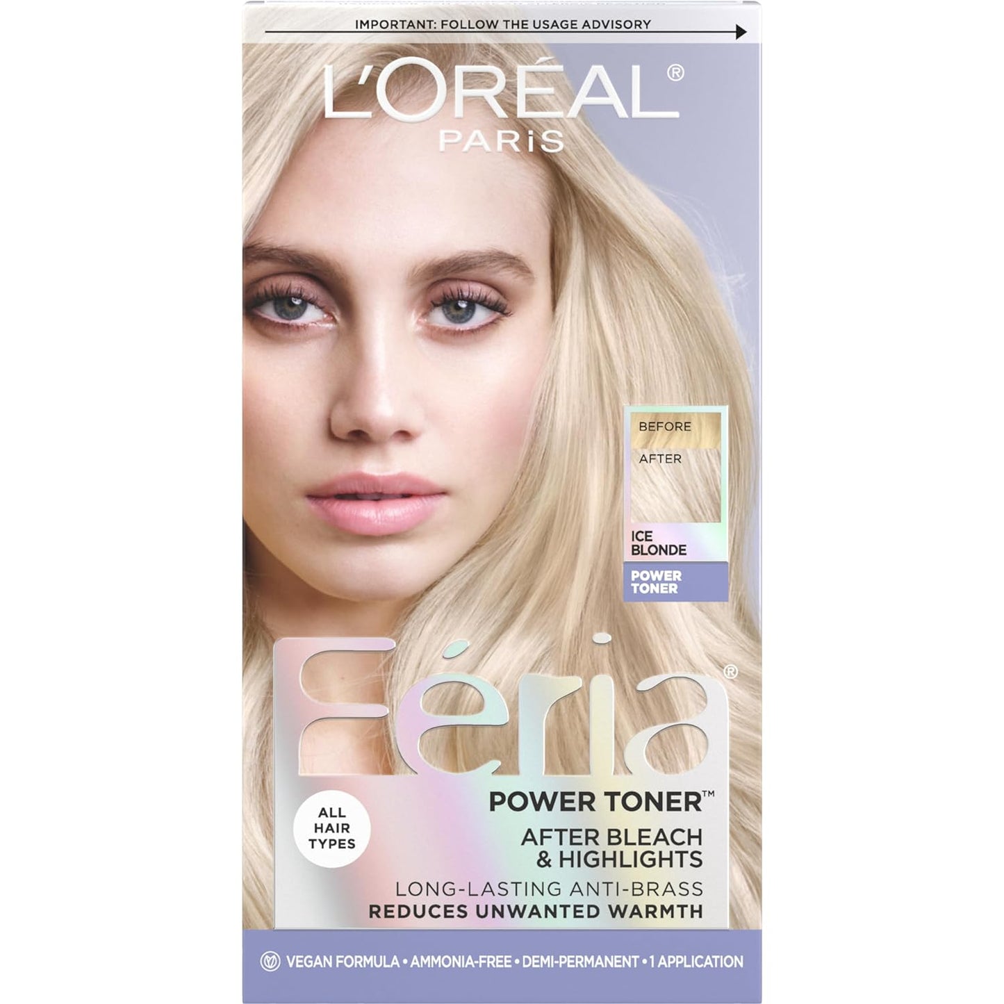 L’Oreal Paris Feria Ice Blonde Hair Toner - Ammonia Free Demi-Permanent Color, 1 Application