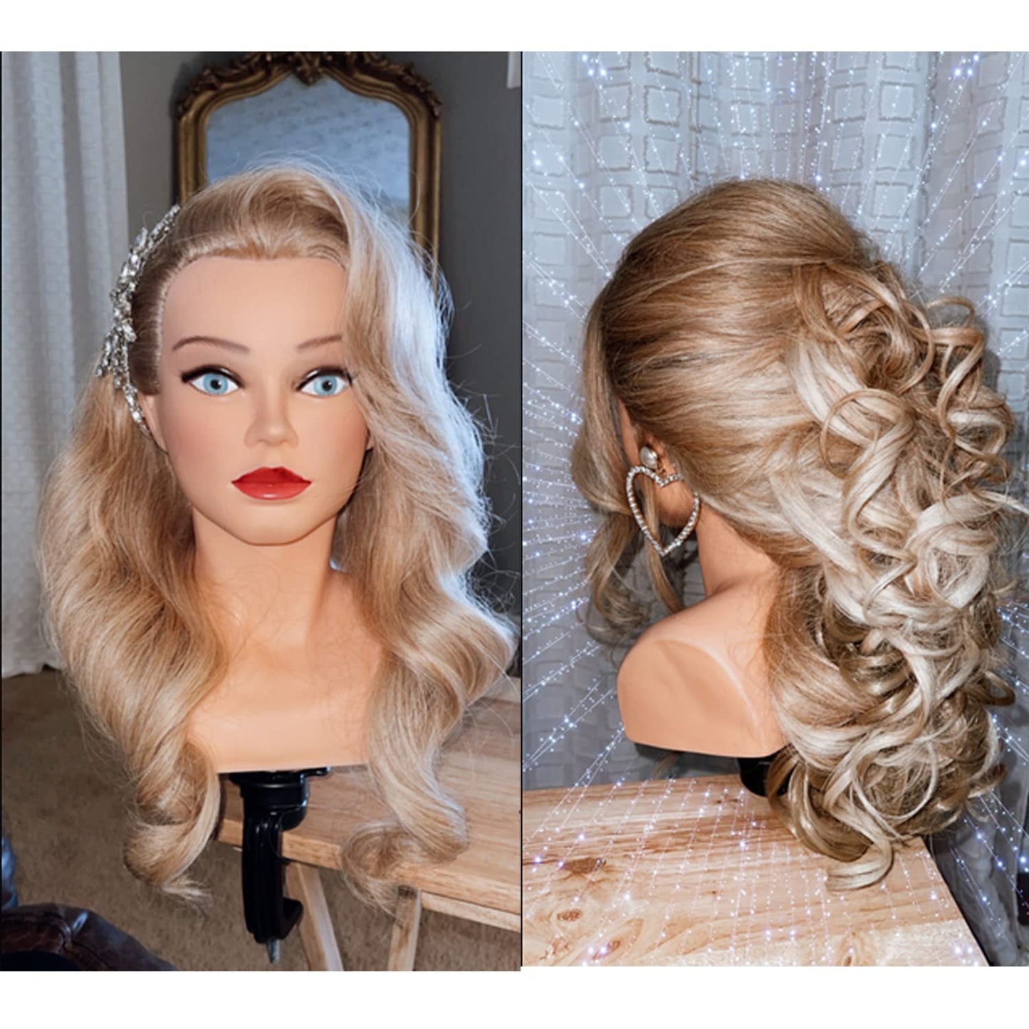Traininghead 28-30" 100% Human Hair Mannequin Head Hairdressing Training Practice Head Hair Styling Cosmetology Manikin Doll Head With Clamp Stand