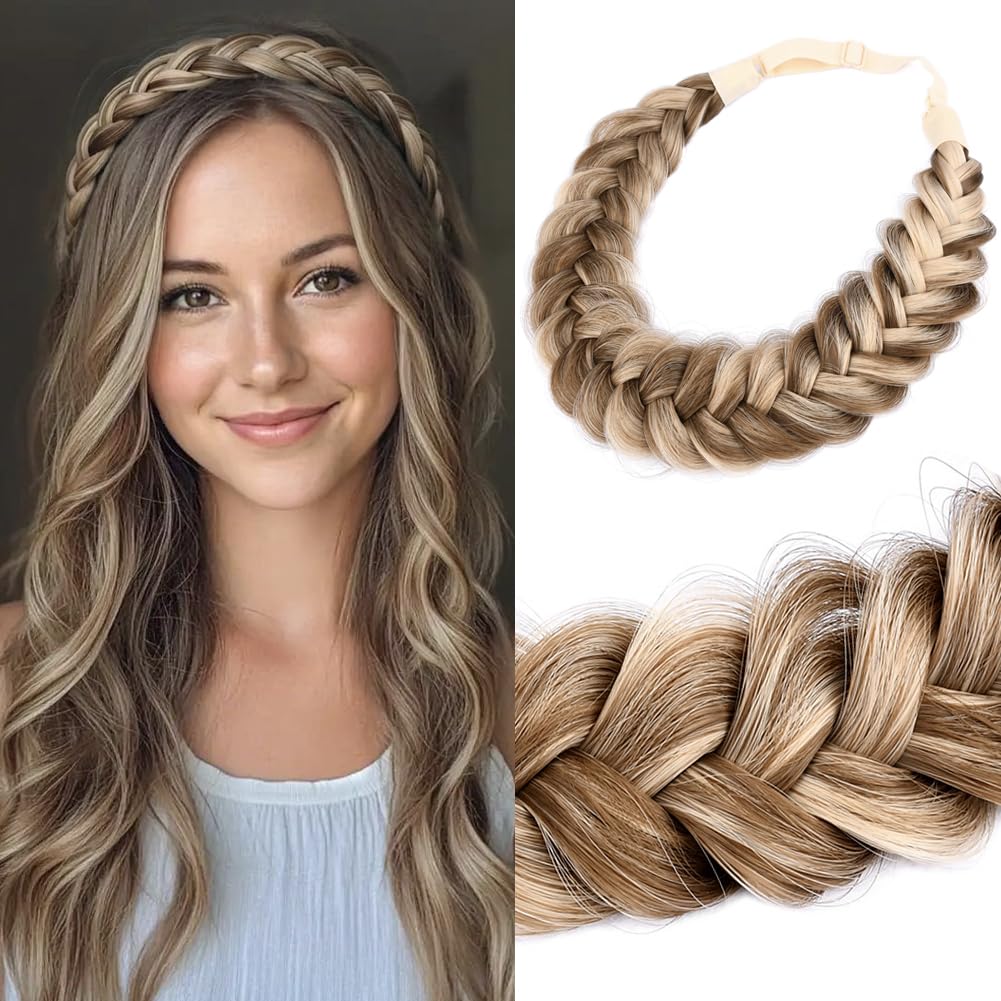 Messy Wide 2-Strand Synthetic Hair Braided Headband - Chocolate Toast | Stylish Hairpiece for Women & Girls