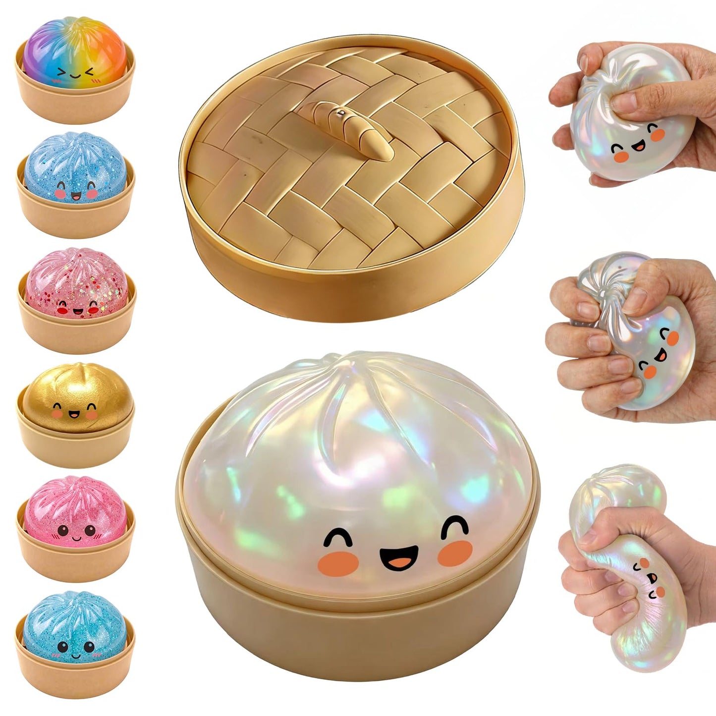 Glitter Dumpling Squishy,Dumpling Squishies,Glitter Dumplings Mystery Box,Colorful Dumplings Stress Balls Fidget,Jumbo Squishy Toy,Suitable for Adult use in Offices and Homes (Glitter White)
