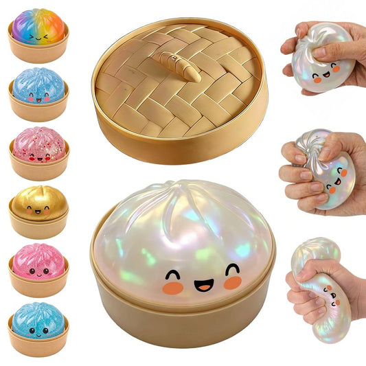 Glitter Dumpling Squishy,Dumpling Squishies,Glitter Dumplings Mystery Box,Colorful Dumplings Stress Balls Fidget,Jumbo Squishy Toy,Suitable for Adult use in Offices and Homes (Glitter White)