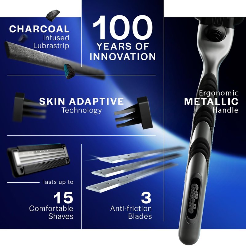 Gillette Mach3 Charcoal Shaving Razor Blades - 2S Pack Count (Cartridge), Men